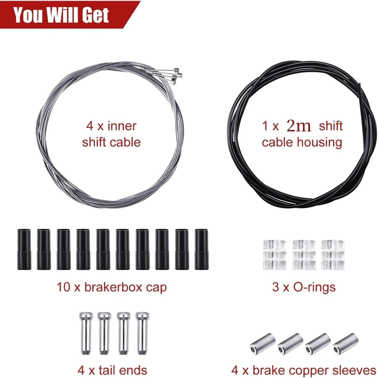 4 Pack Bike Gear Cable Kit – Universal Shifter Housing for Mountain & Road Bikes