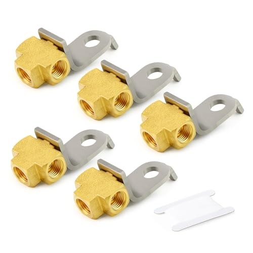 3 Way Brake Line Tee,Brass Brake Line Fittings for 3/8″-24 Threads 3/16″ 5Pcs