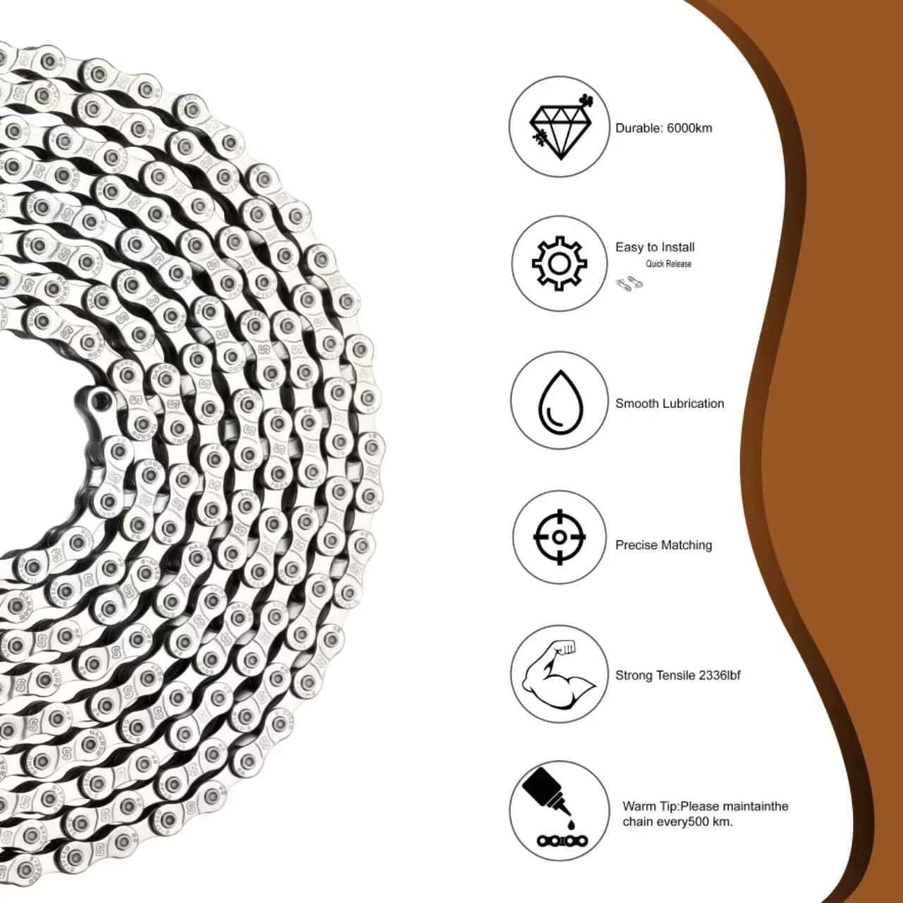 Heavy Duty Ebike Chain 6/7/8 Speed 136 Links, High Tensile Anti-Break Anti-Ru…