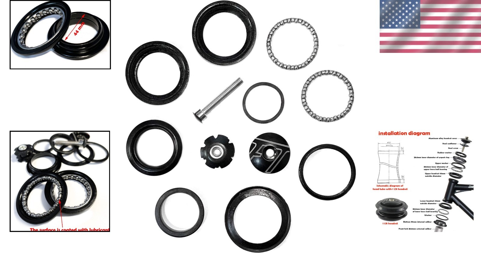 High-Quality 1-1/8′ BMX Headset Bearings – Durable and Lightweight 44mm Cap