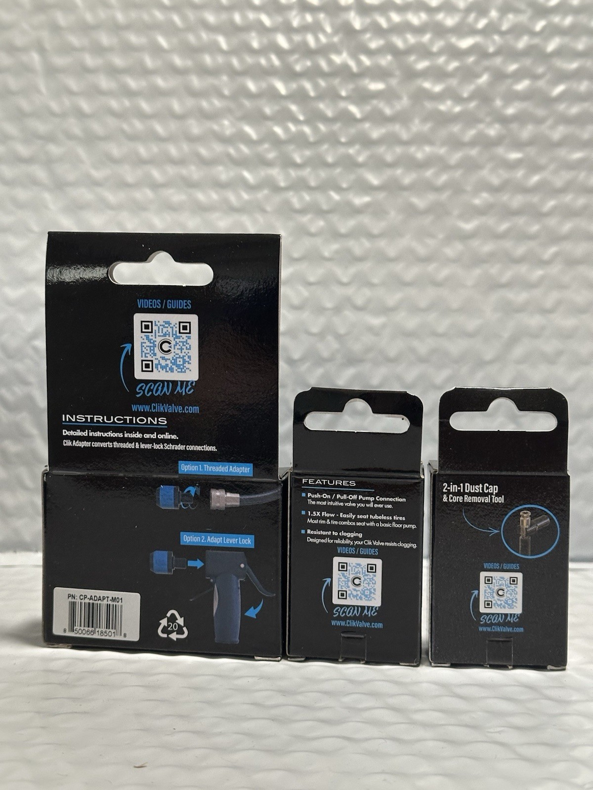 Clik Valve Schrader Pump Head Adapter, Clik Cores And Aluminum Dust Cap Set Of 3