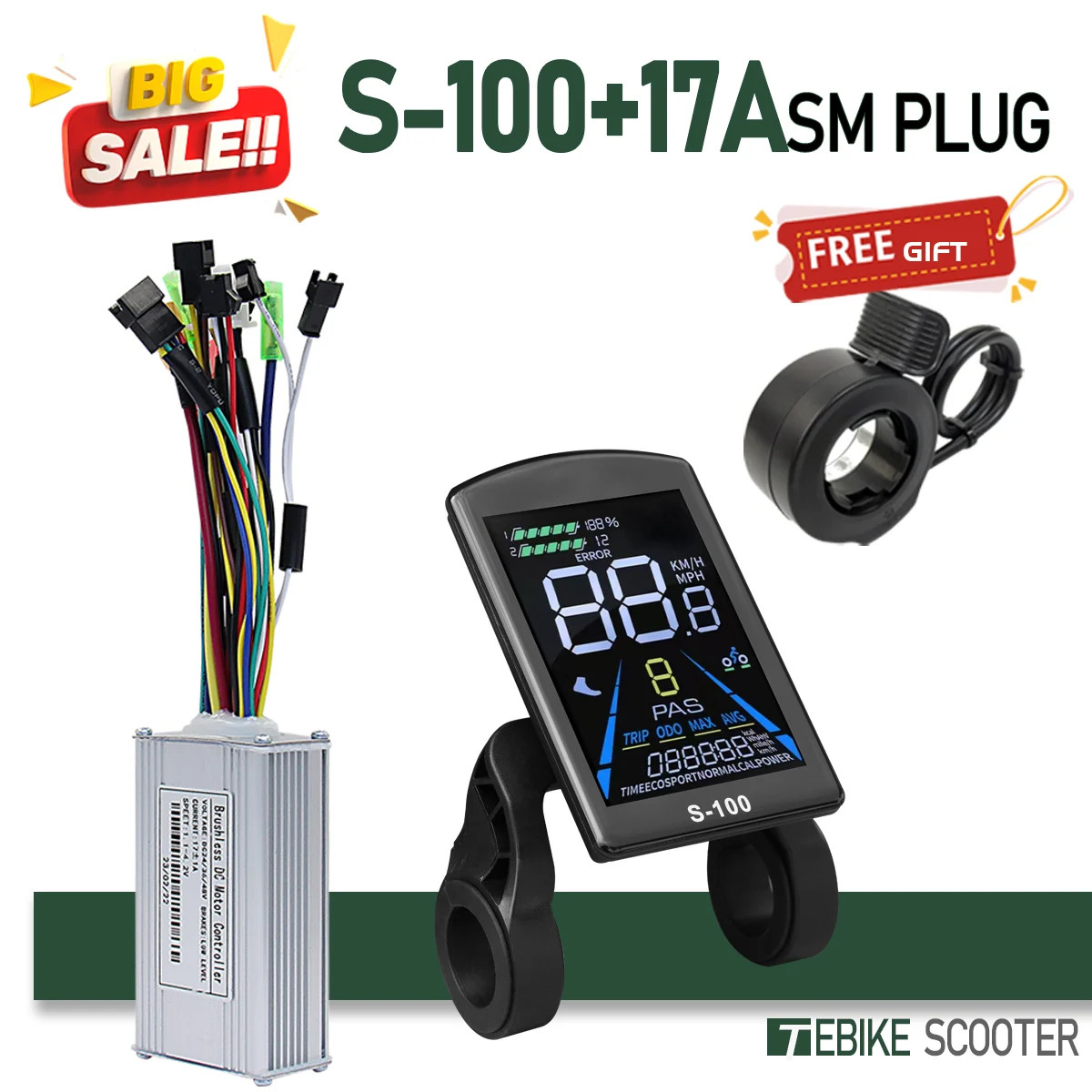 Electric Bike Sinewave Controller 17A 26A 30A 40A with Learning Function Display