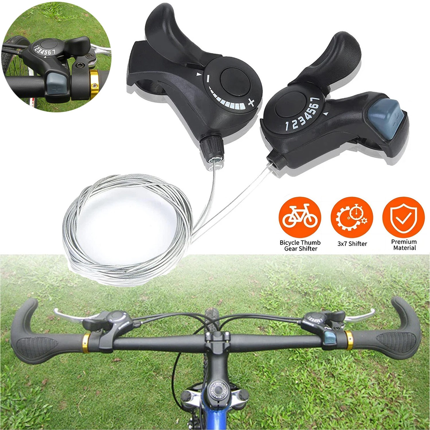2PCS 3×7 21 Speed MTB Mountain Road Bicycle Shifter Bike Thumb Gear Shift Set US