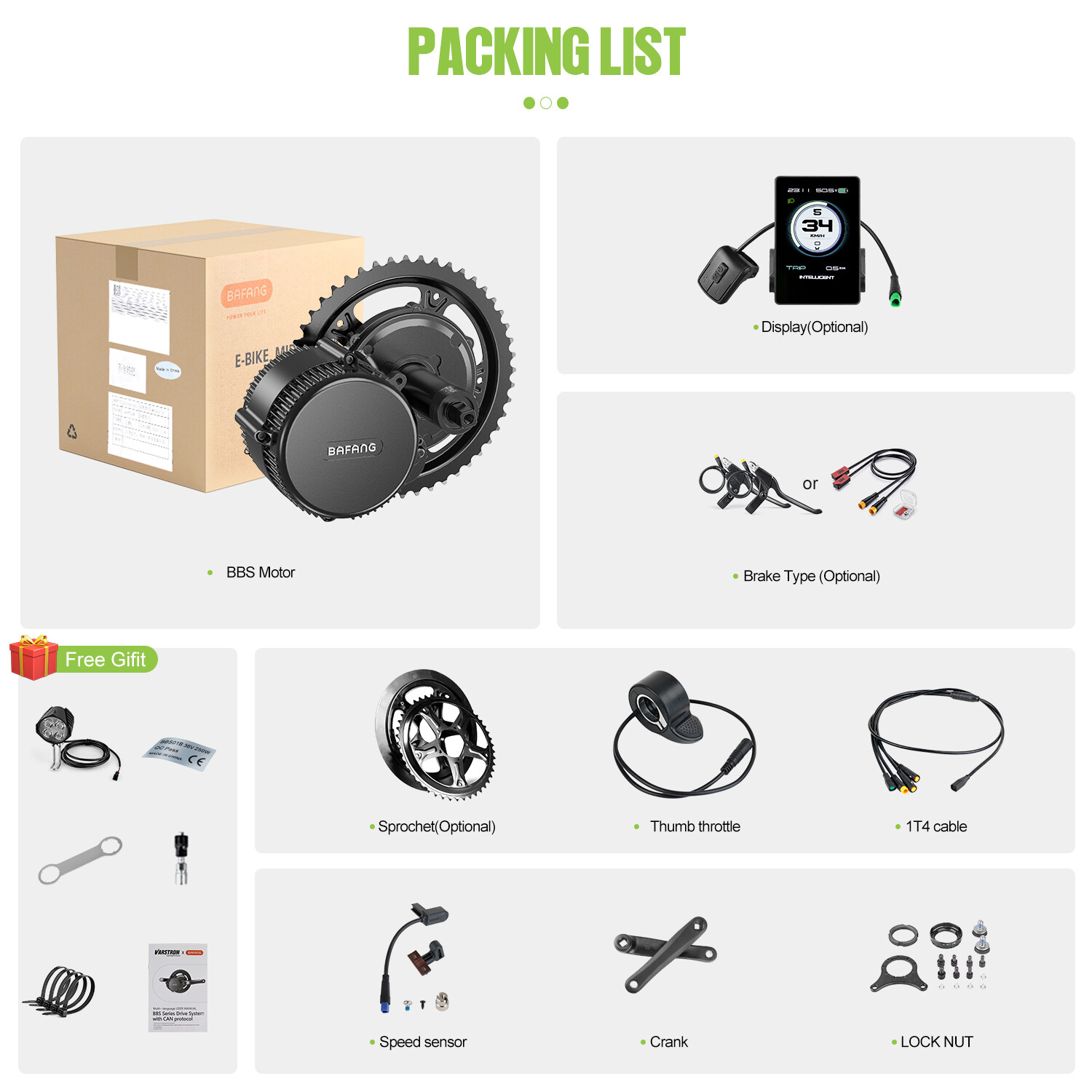 36V 48V 500W68-73mm BAFANG Mid Drive BBS02B Motor EBike Conversion Kits