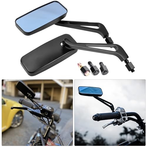 Black Devilmotor Rectangle Motorcycle Bobber Mirrors with Black Frame