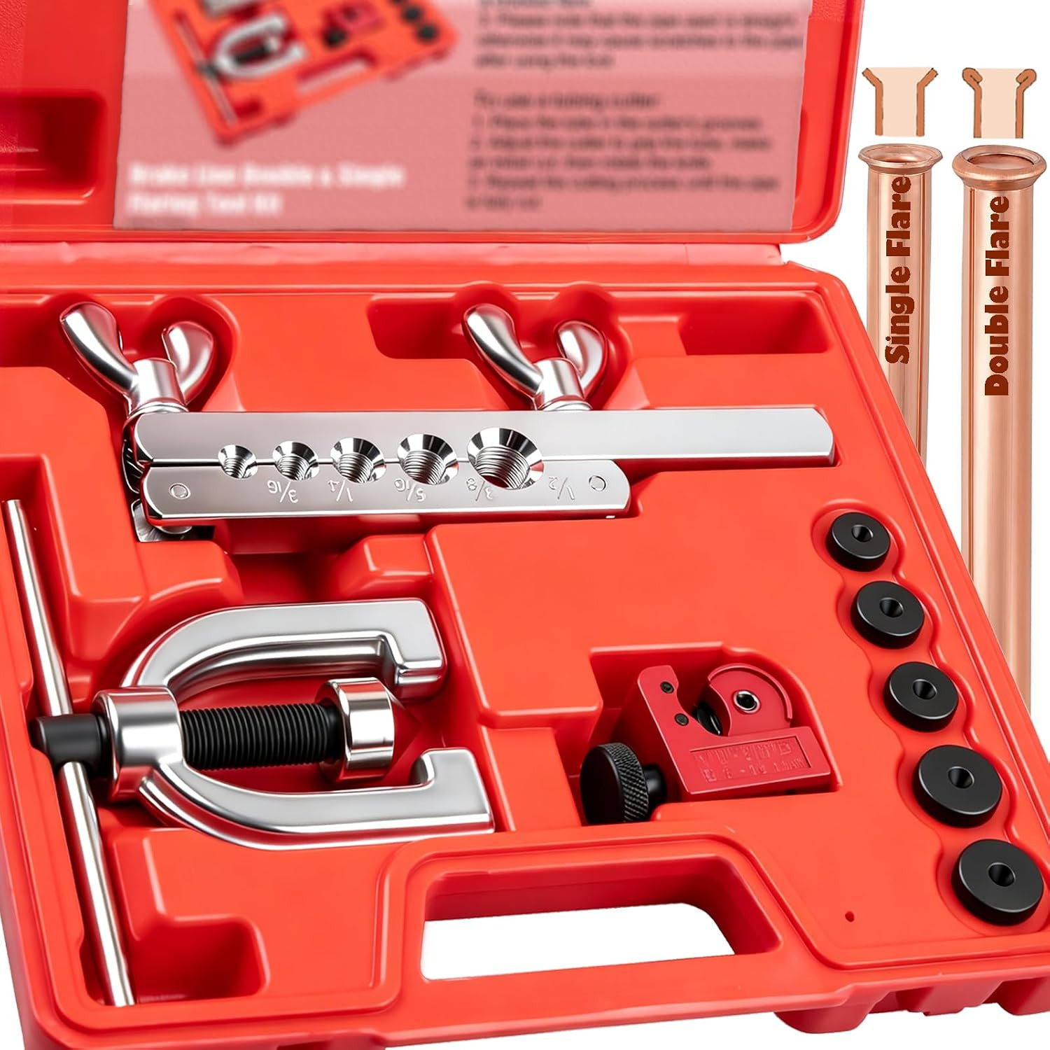 Brake Line Double & Single Flaring Tool Kit with Tubing Cutter, Brake Line Repai