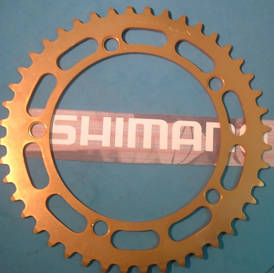 Shimano BMX / SS 44T x130BCD Gold Chainring-NEW / NOS Vintage- W-Cut Teeth++