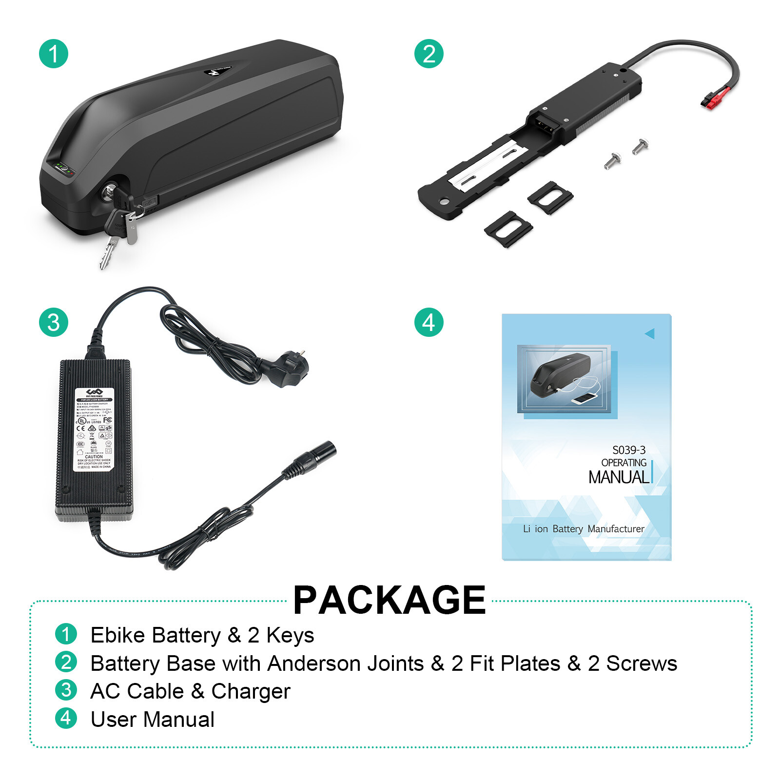E-bike Battery 60V 52V 48V 25Ah Lithium ion for Bicycle 0~2000W Bafang CSC Motor