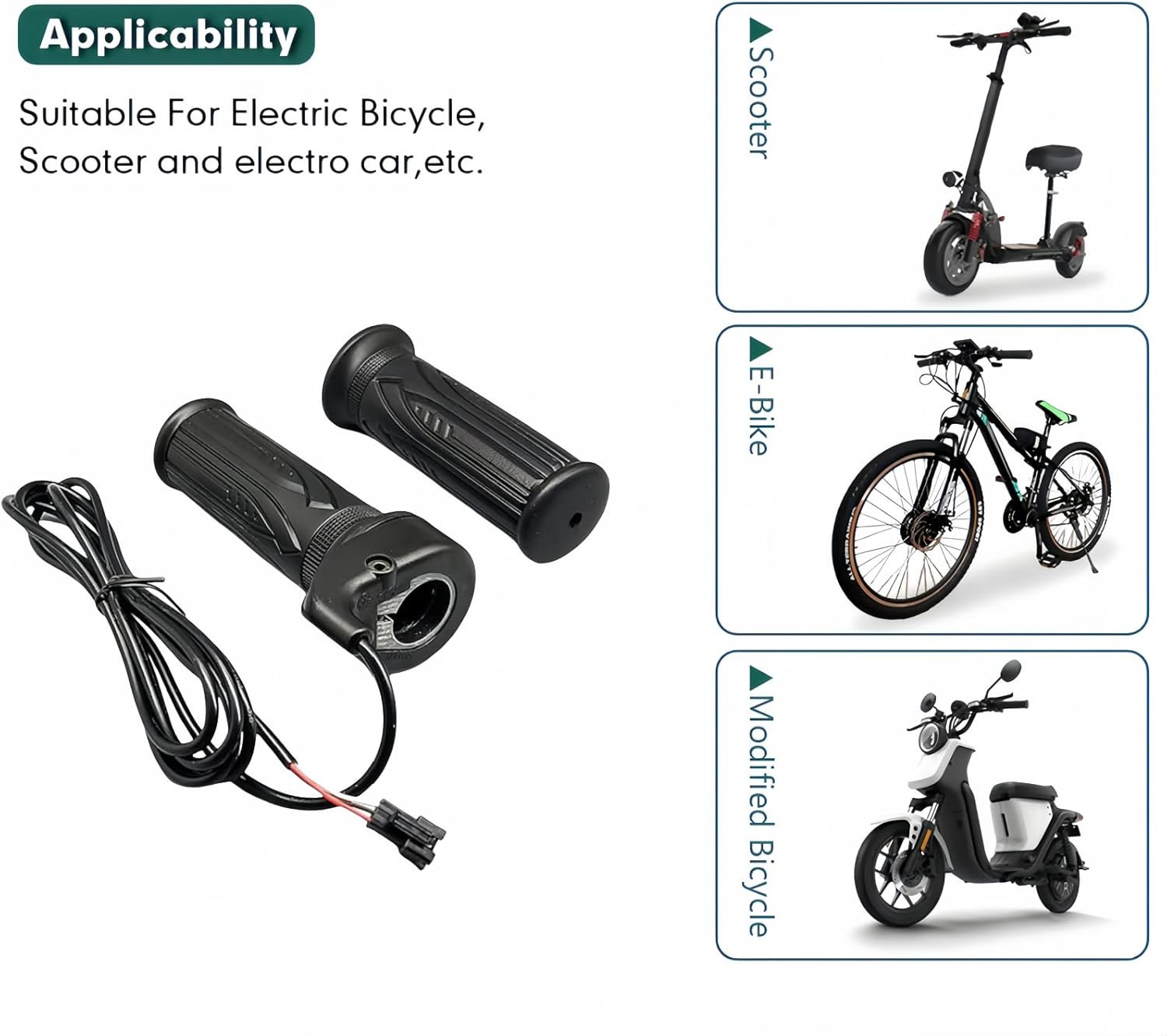 Ebike Full Twist Throttle 12V-72V, 3 Pin SM Connector Ebike Throttle with 71″