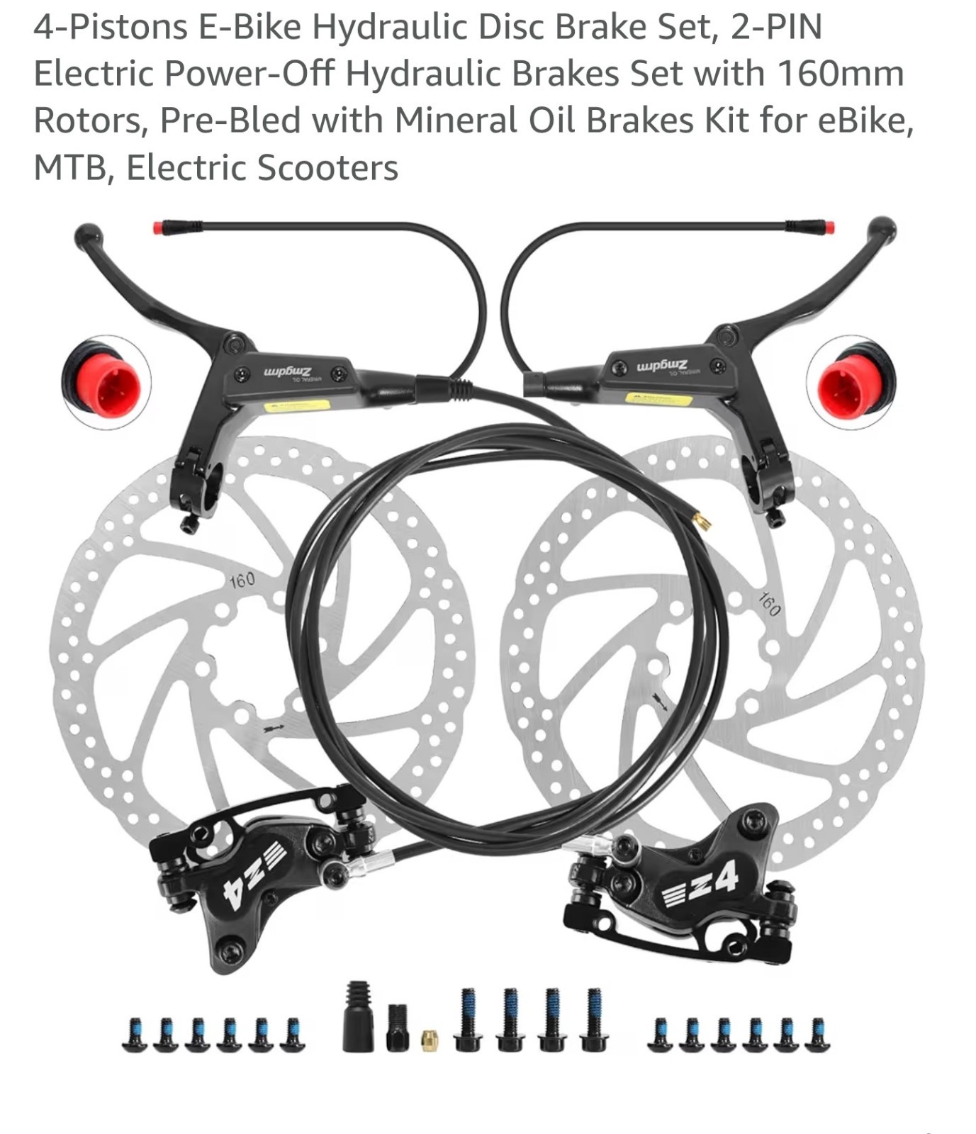 ZTZ eBIKE HYDRAULIC BRAKE SET IN AN OPEN BOX