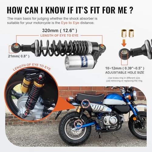 12.6″ Universal Motorcycle Rear Air Shock Absorbers Rfy Shocks for 320mm Black