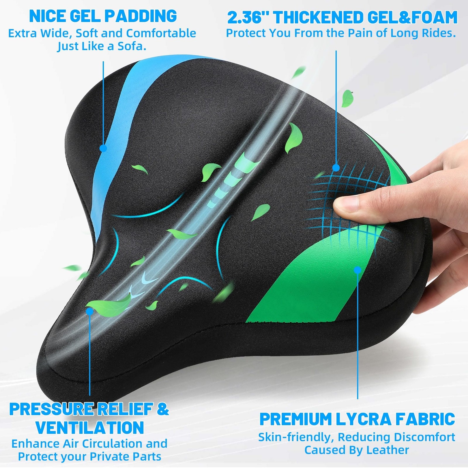 CDYWD Oversized Bike Seat for Men & Women, Comfortable Large, Blue – Green