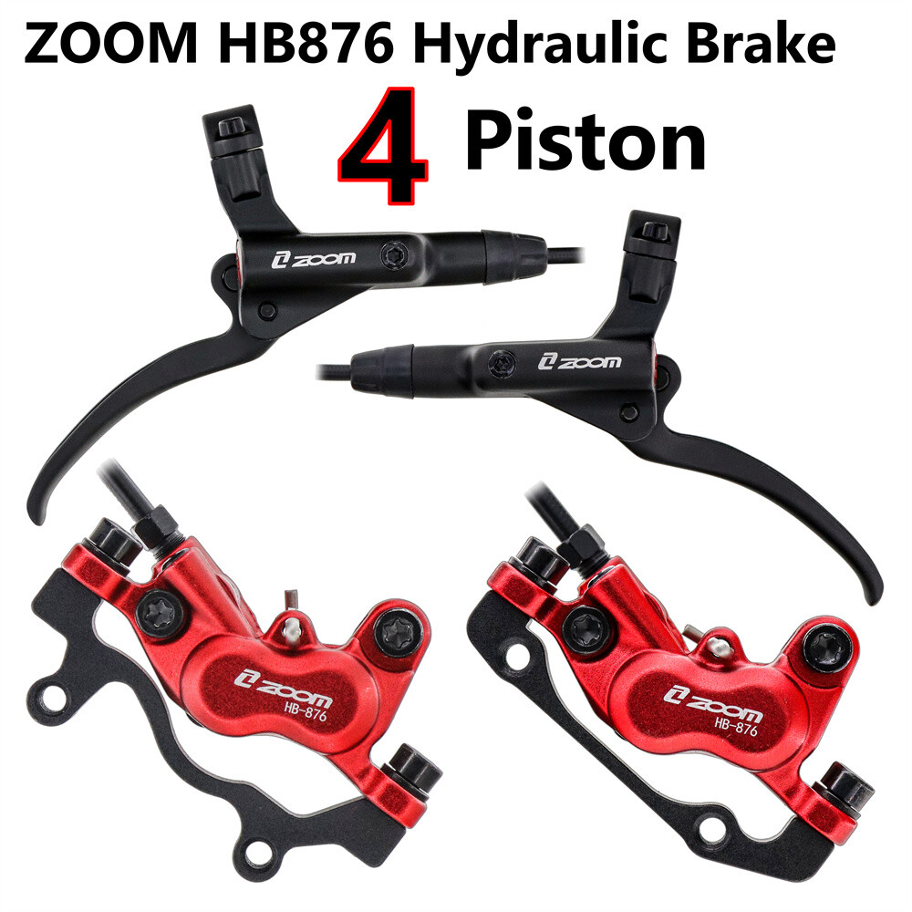 ZOOM HB876 4 Piston Hydraulic Disc Brake Set 850 1500MM MTB Bike Bicycle Red