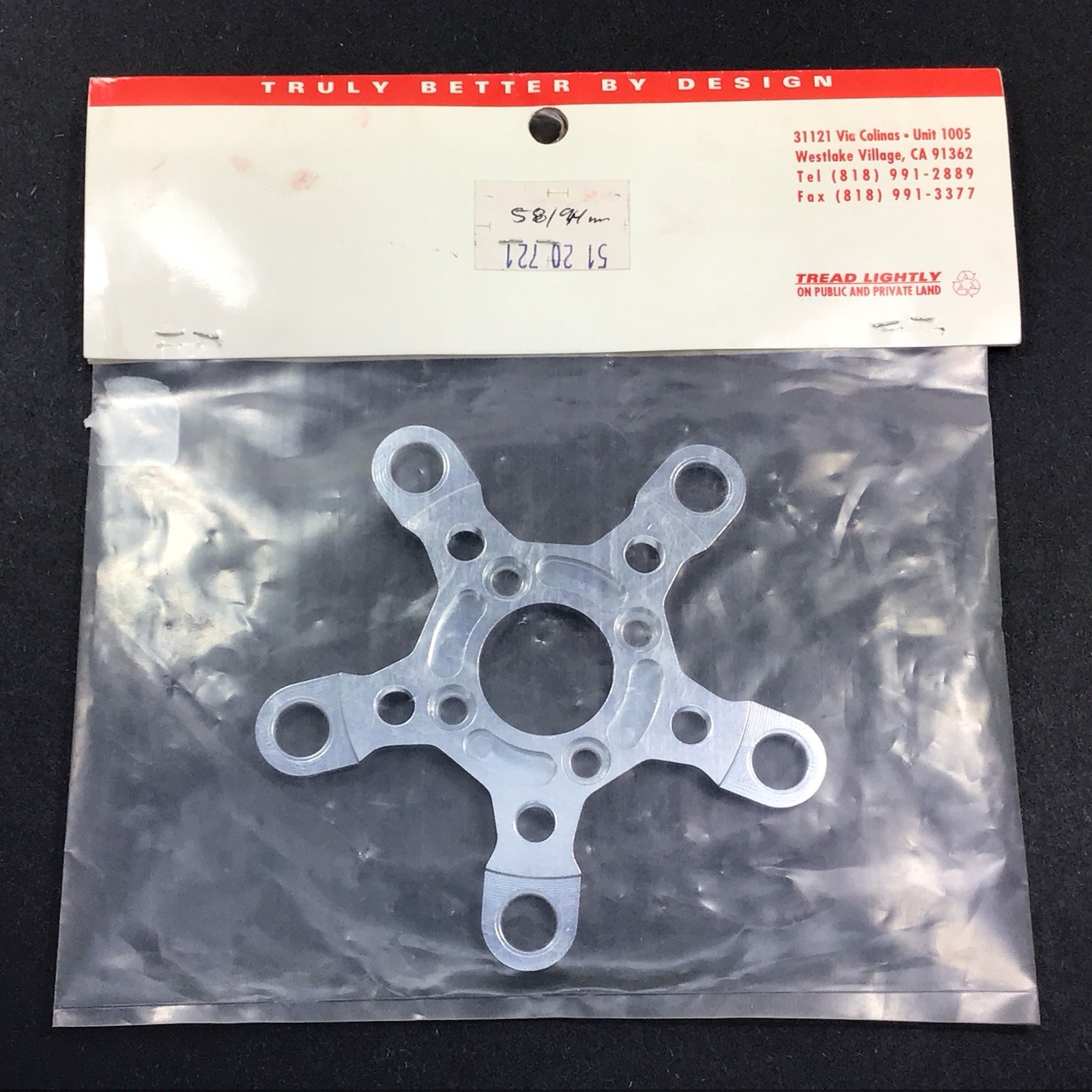 Adventure Components AC Crank Spider 5-Bolt 58/94mm Silver NOS Vintage MTB