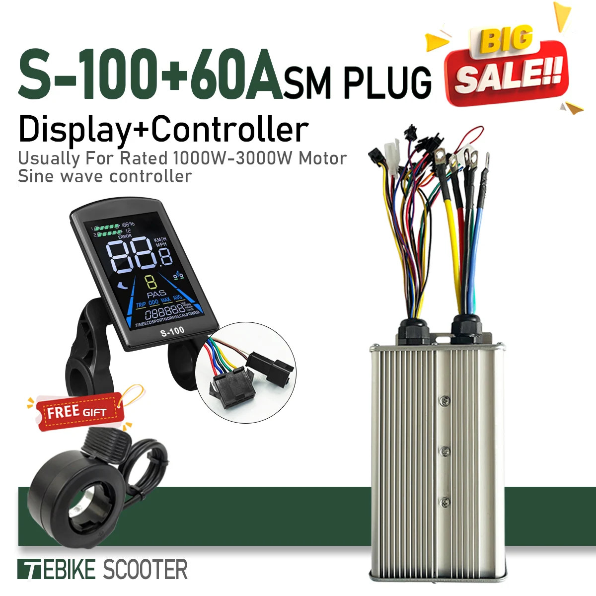 E-bike Controller 48V 52V 60V 72V 60A Sinewave Dual Mode Controller 1000W-3000W