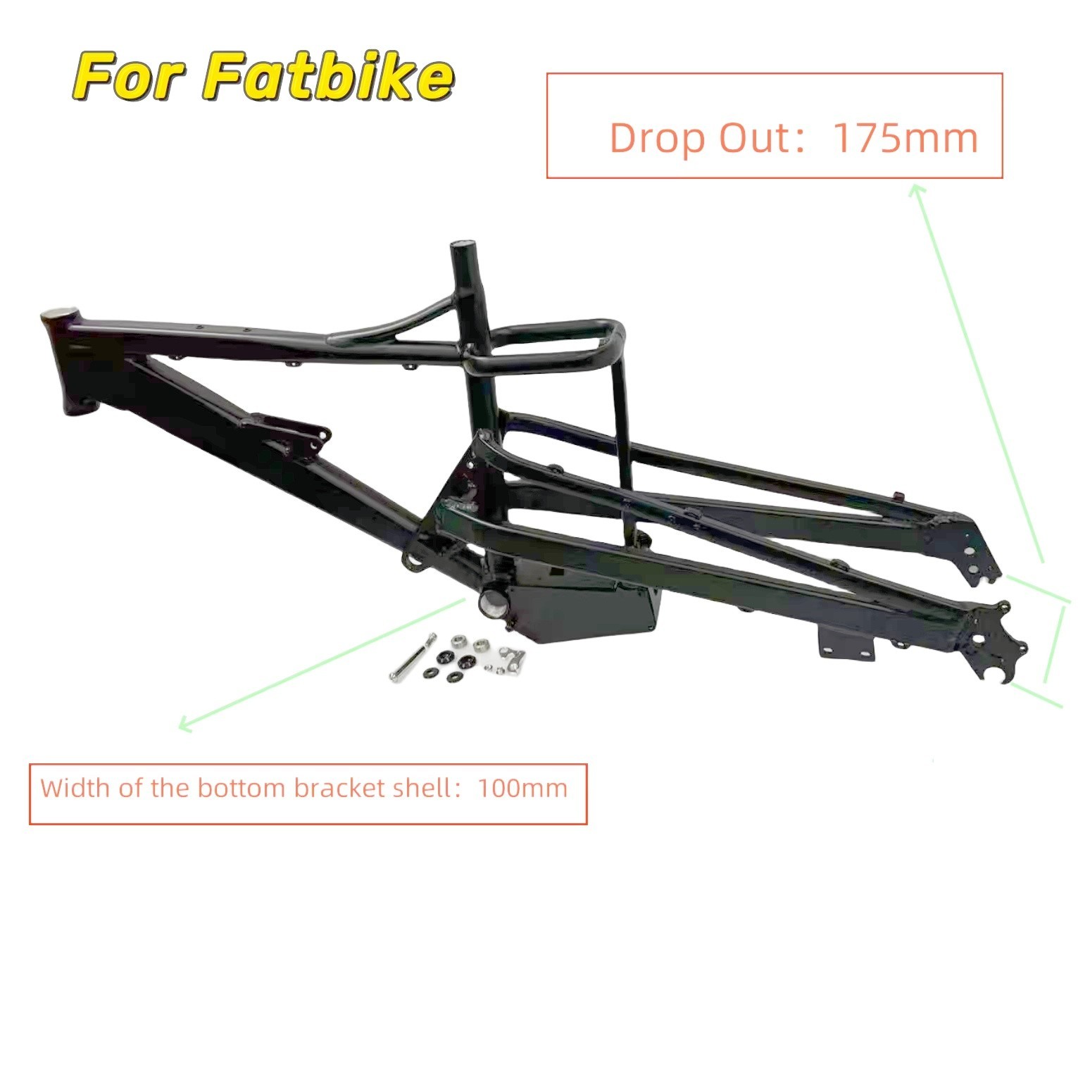Frame for Mustang bikes with suspension suitable 26×4.0″ fatbike dropout 175mm