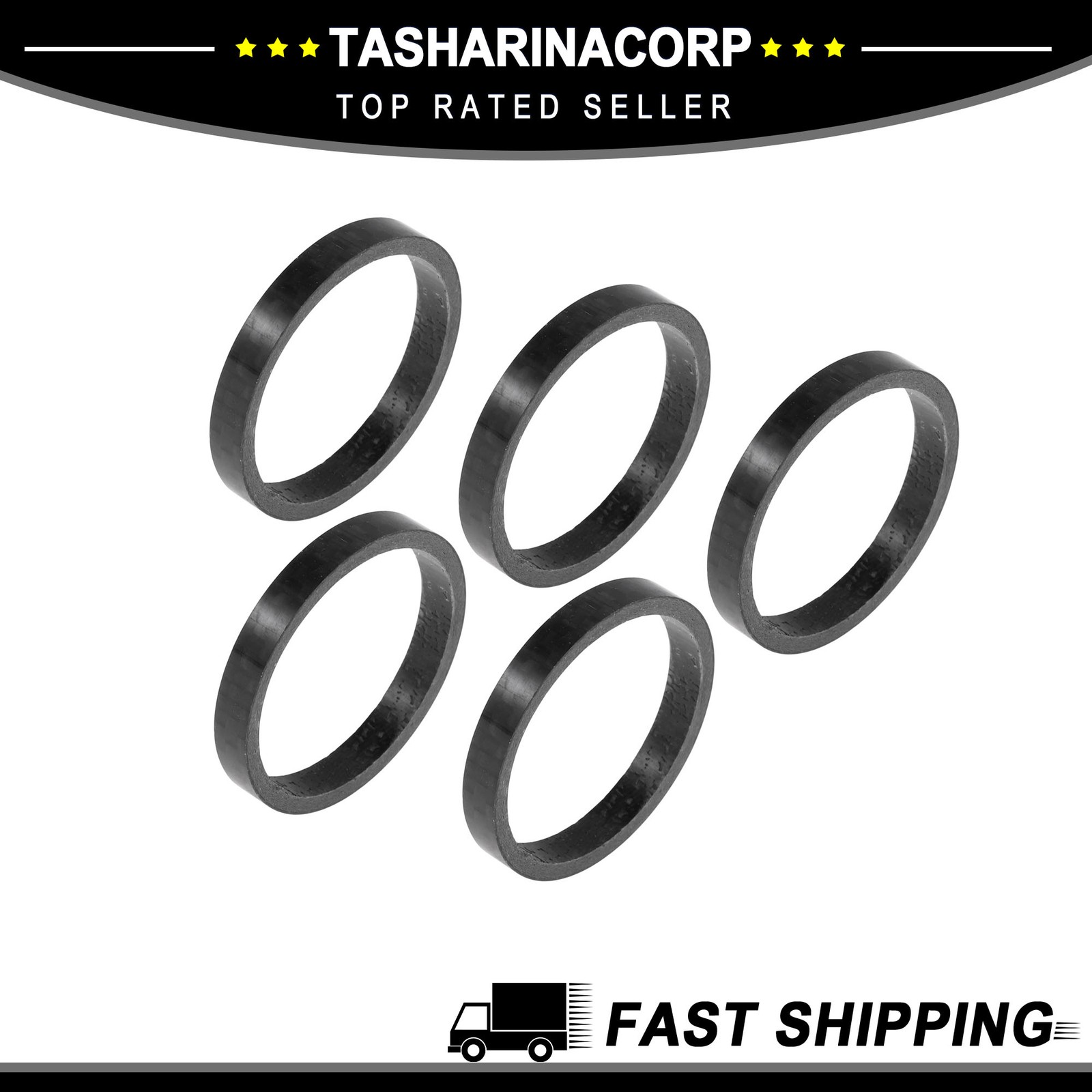 Bicycle Headset Spacers 5mm 31.8mm 1-1/4 » Carbon Fiber Gloss Black Carbon Fiber