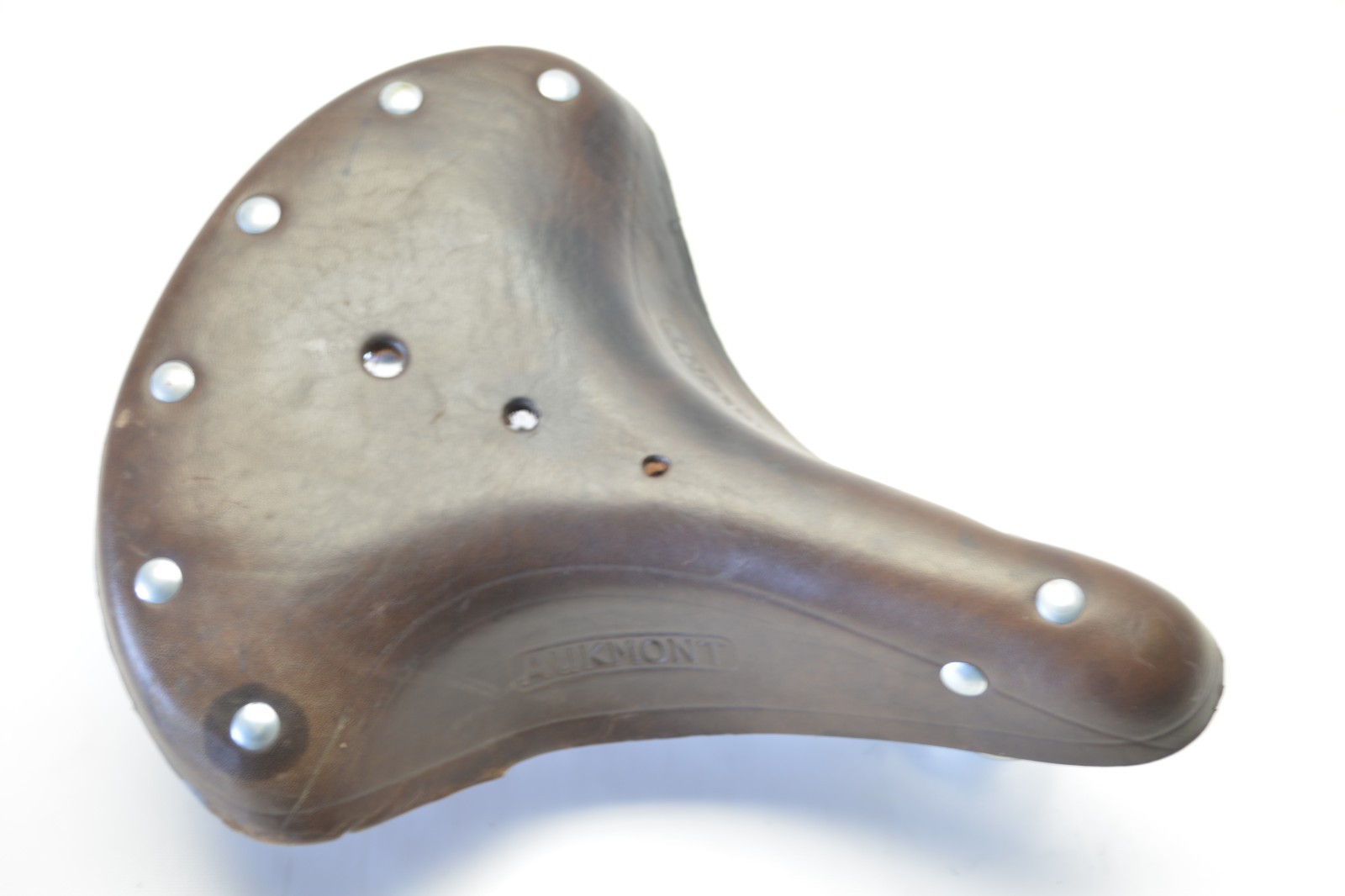 AUKMONT 9 BUTTON 3 SPRING TOURING BICYCLE BROWN LEATHER SEAT SADDLE 255 X 210 MM
