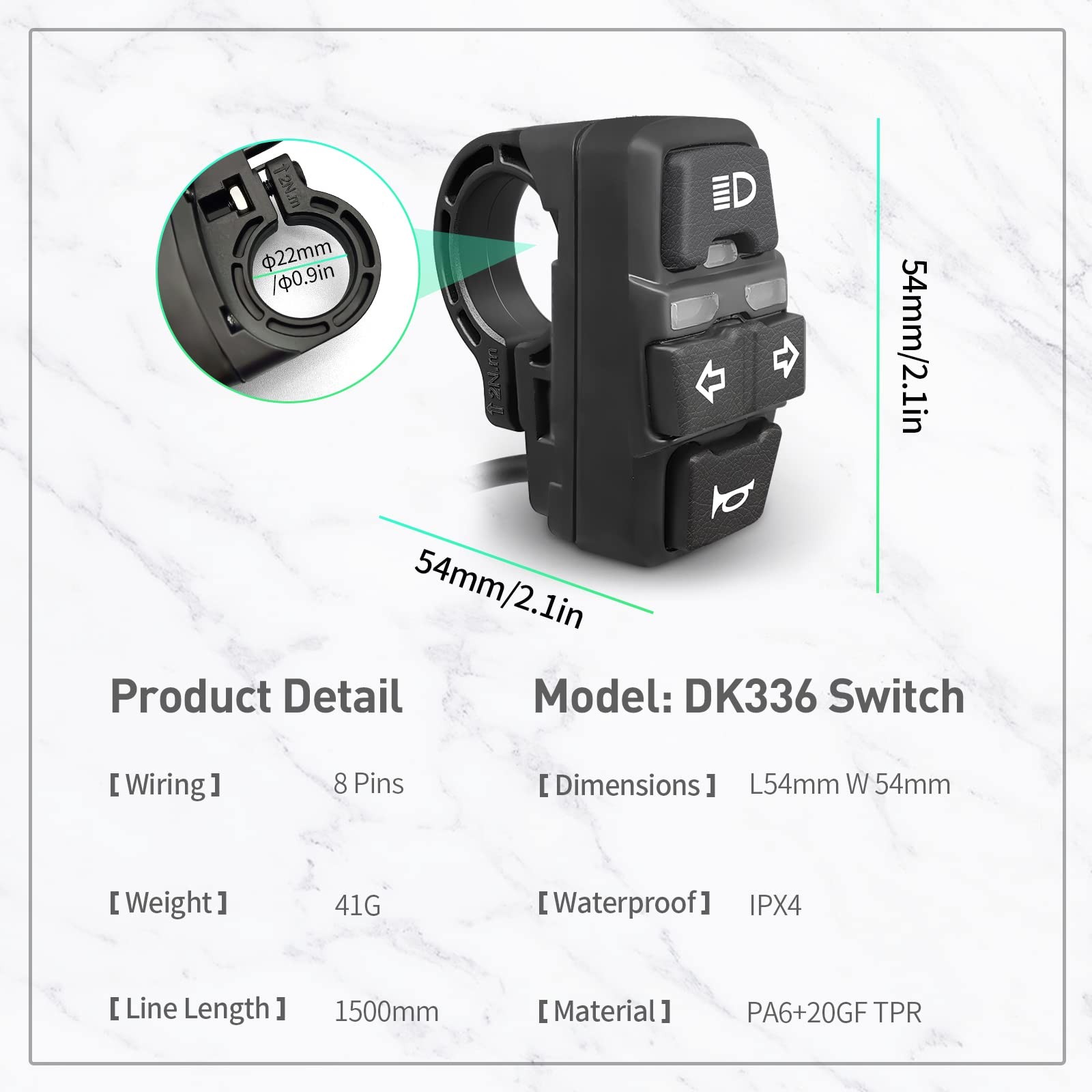E-Bike Light Switch DK336 Ebike Lamp and Horn Switch for Electric Bike Scoote…