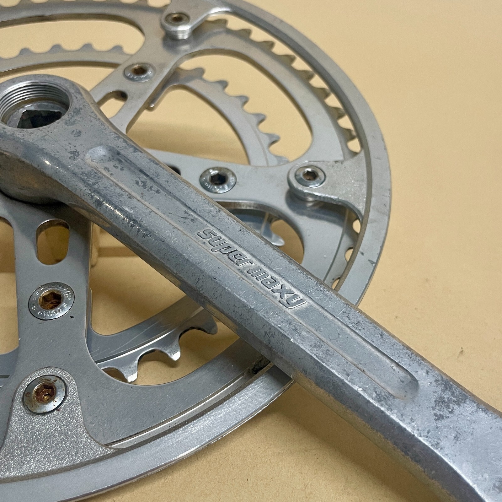 Vintage Sugino Super Maxy 170mm Crankset, 52/39T w/ Chainguard, 110BCD