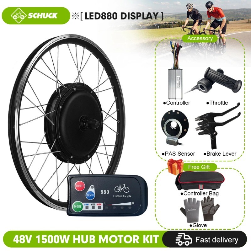 Mountain E-bike Conversion Kit 48V 1500W Brushless Gearless Rear Hub Motor Wheel