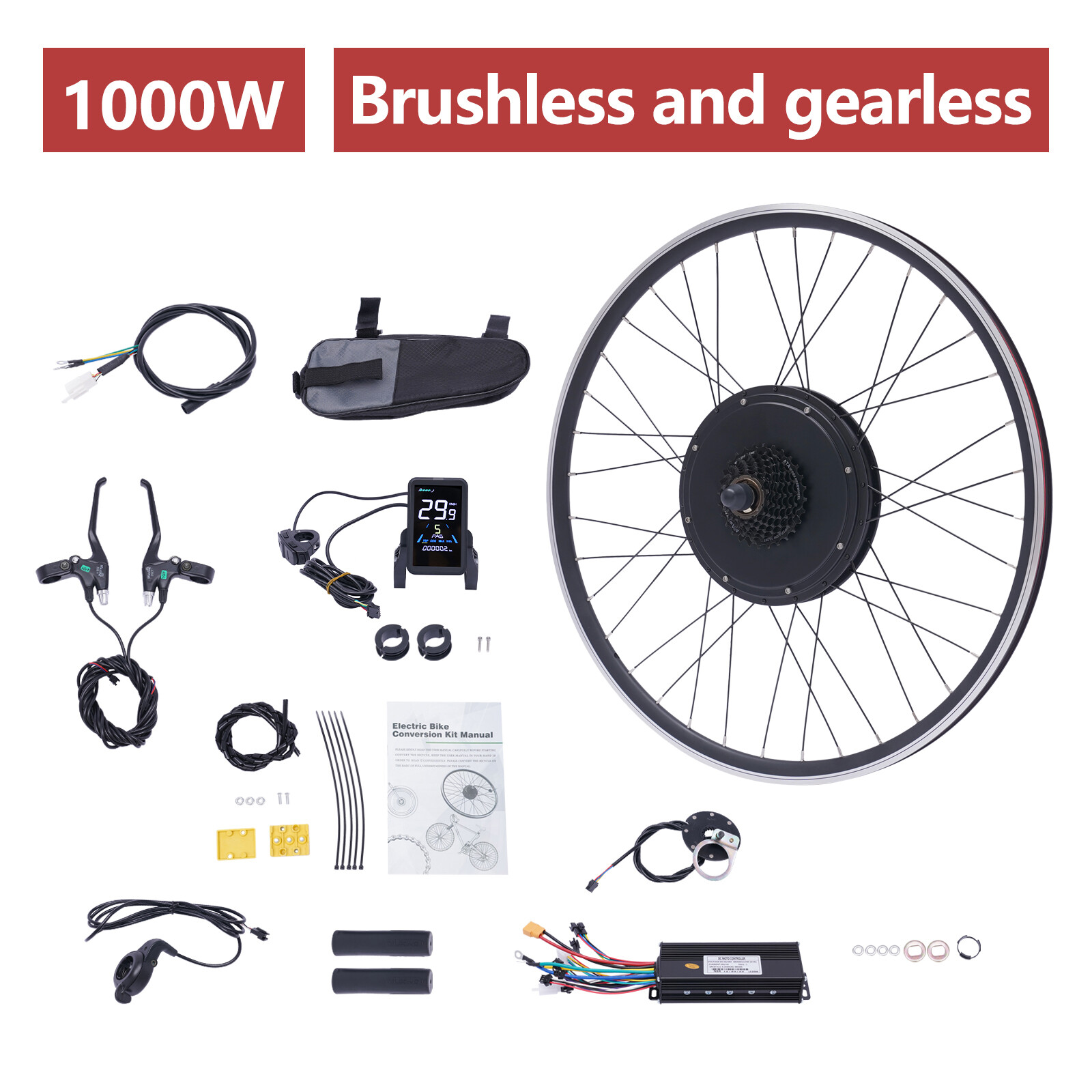 700C 48V 1000W Electric Bicycle Conversion Kit E-Bike Hub Motor Rear Wheel w/LCD