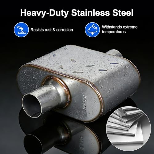 2.5″ Universal Exhaust Muffler, Premium Stainless Steel 2.5″ Center In/Out