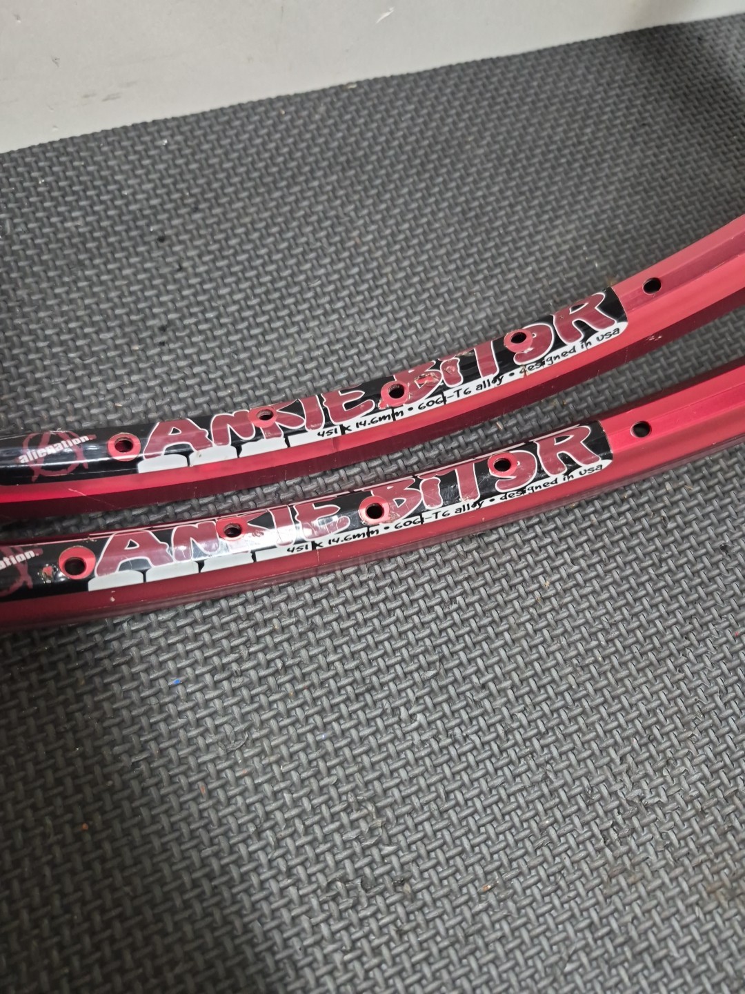 Alienation Ankle Biter 20 Inch 451×14.6mm Red Anodized 36 Hole Rims Pair 2 Used