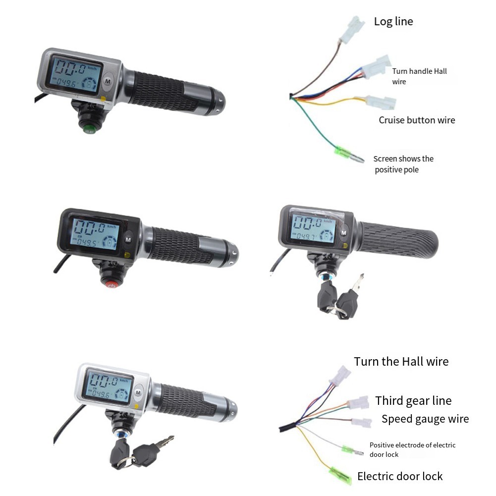 Throttle Grip Set For EBike With Larger LCD Display 36V 48V 60V 6 Pin 8 Pin