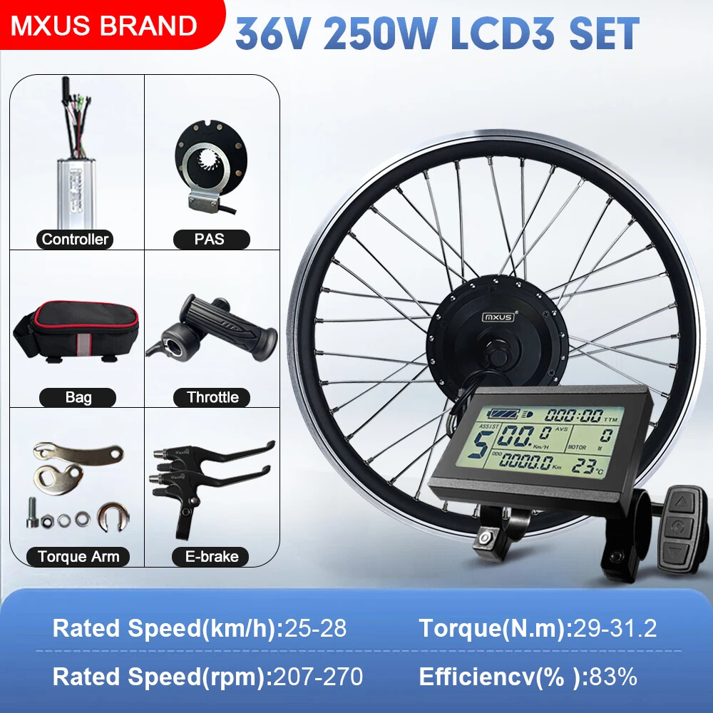 MTB Ebike Conversion Kit 36/48V 250W Brushless Front Rear Hub Motor 16-29In 700C