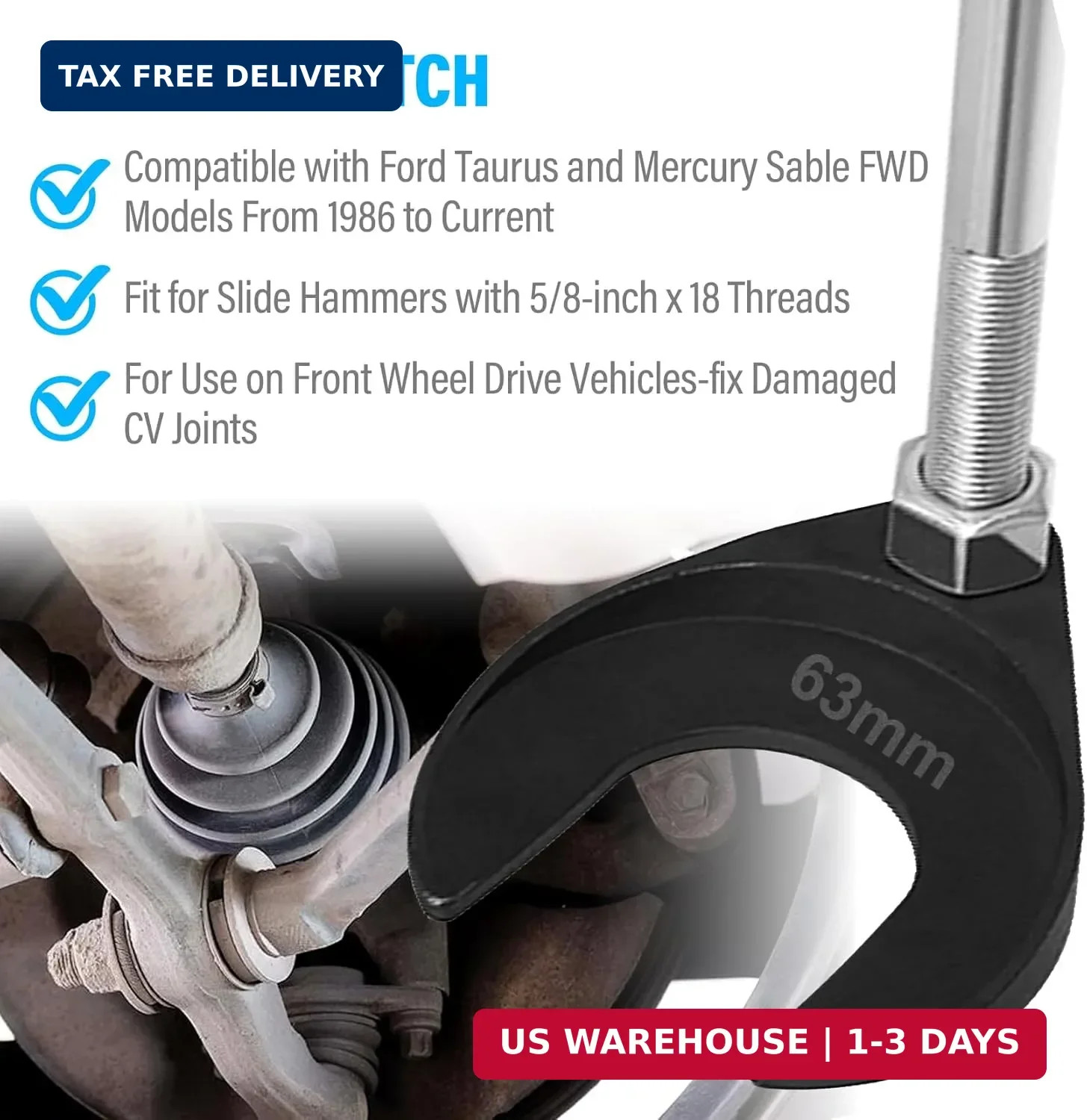 63mm Inner CV Axle Puller Removal Tool with Nut, Front Wheel Drive Axle Pulley A