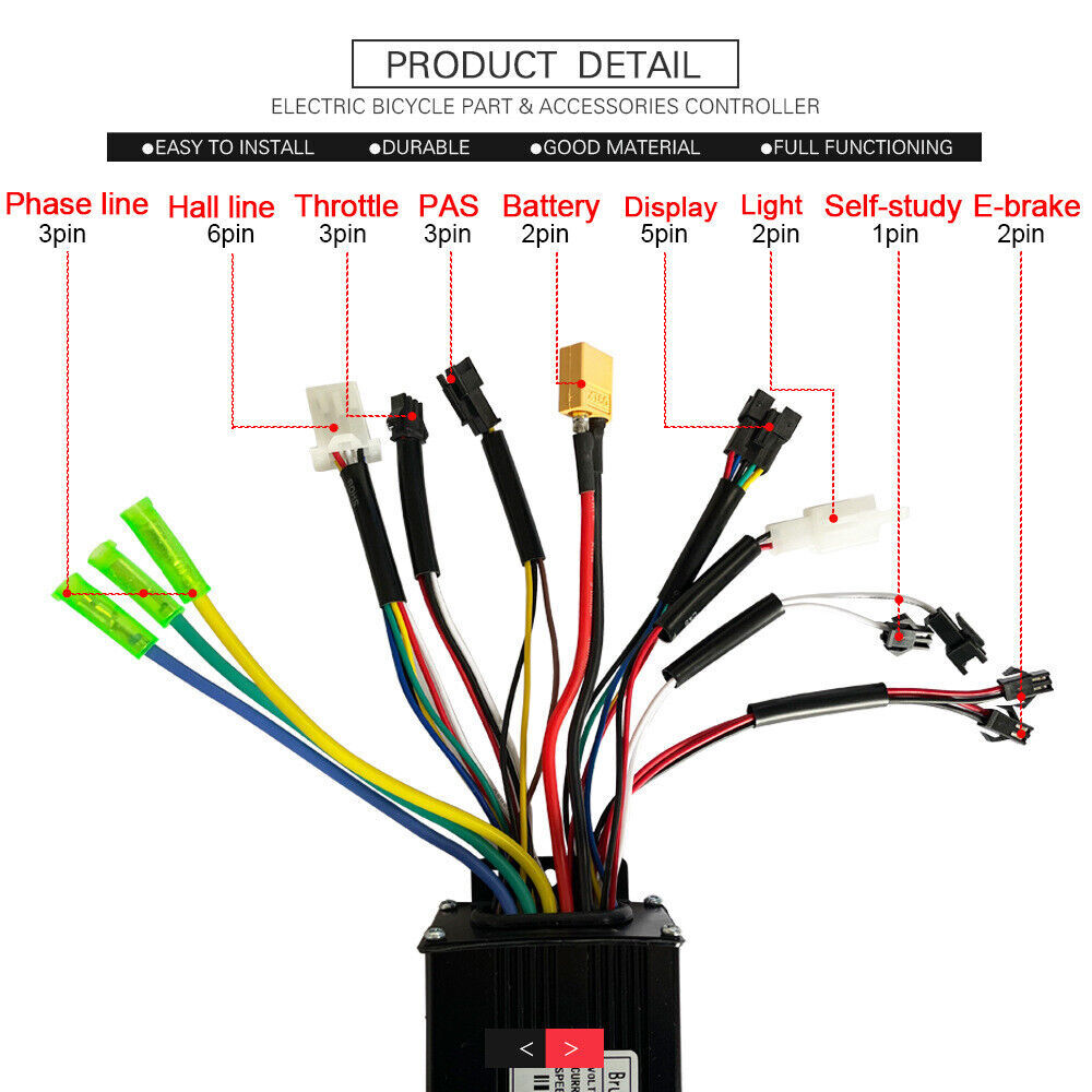 Ebike Electric Bicycle 17A 26A 30A 24V/36V/48V Controller for 250W-1000W Motor