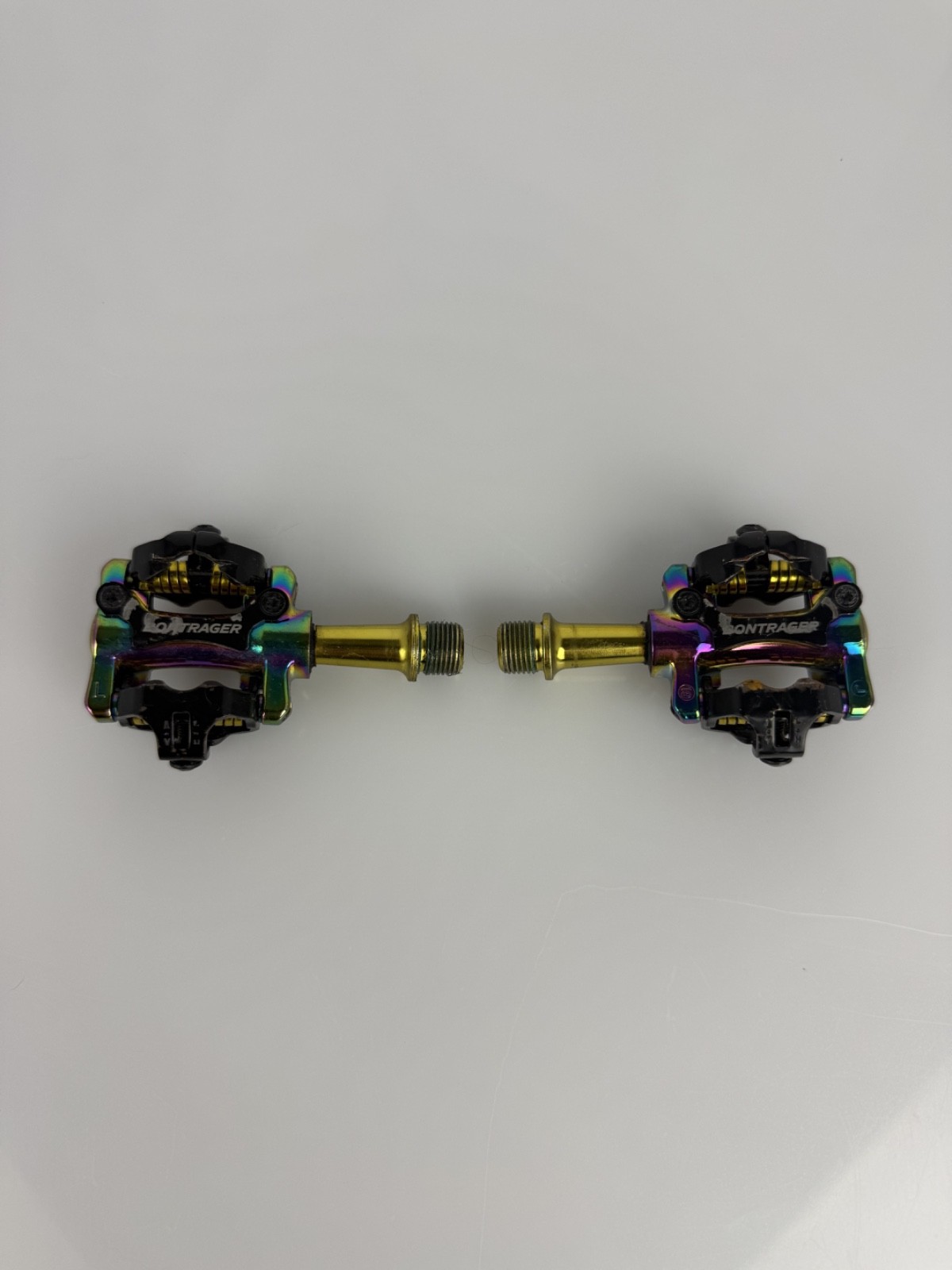 BONTRAGER COMP Oil Slick MTB SPD Pedals. Good Condition. Rainbow colors.