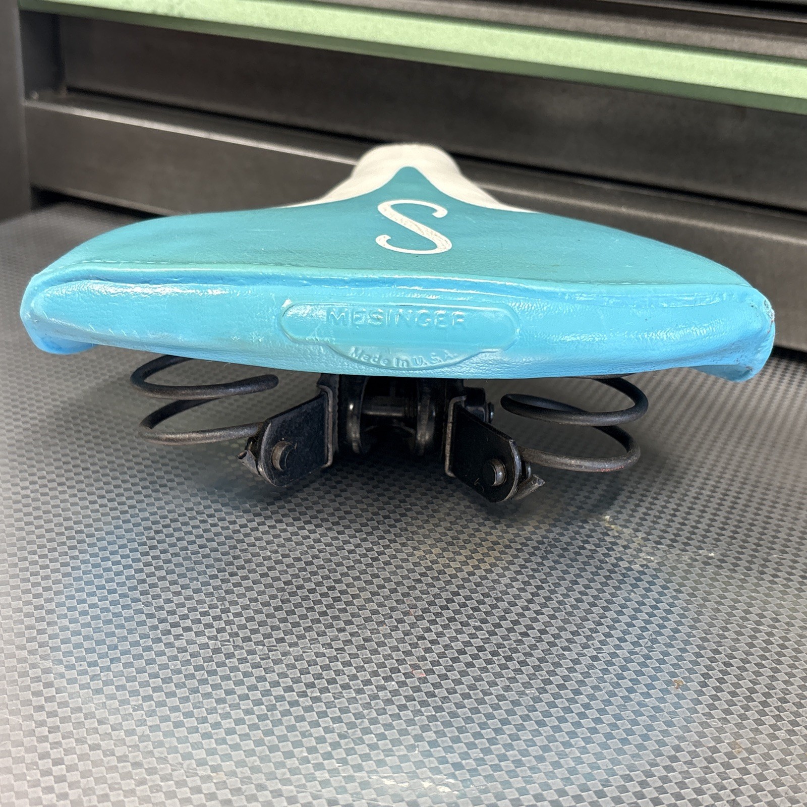 Vtg Schwinn Mesinger USA S Seat Bicycle Saddle Teal Typhoon Racer Collegiate