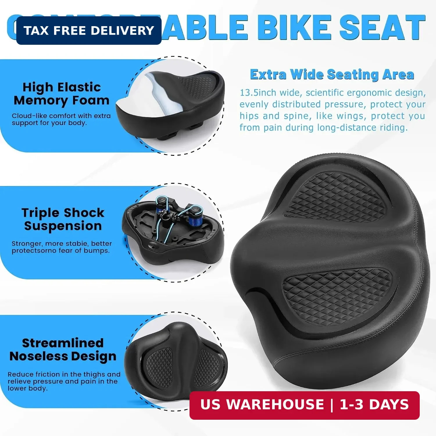 CDYWD New Noseless Bike Seat for Men Women Comfort, Extra Wide Soft Padded Bicyc