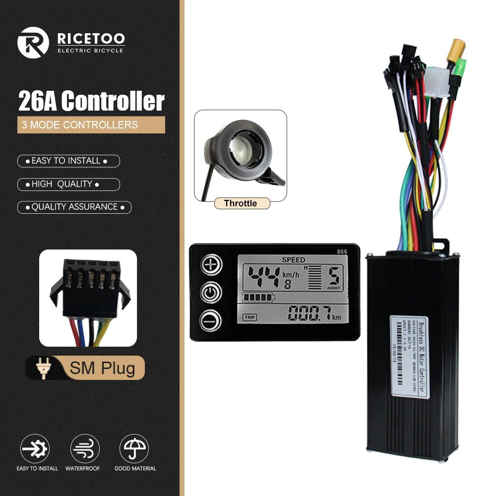 Three-Mode Ebike Controller 17-40A 36/48V 350-1000W S866 LCD Learning Function