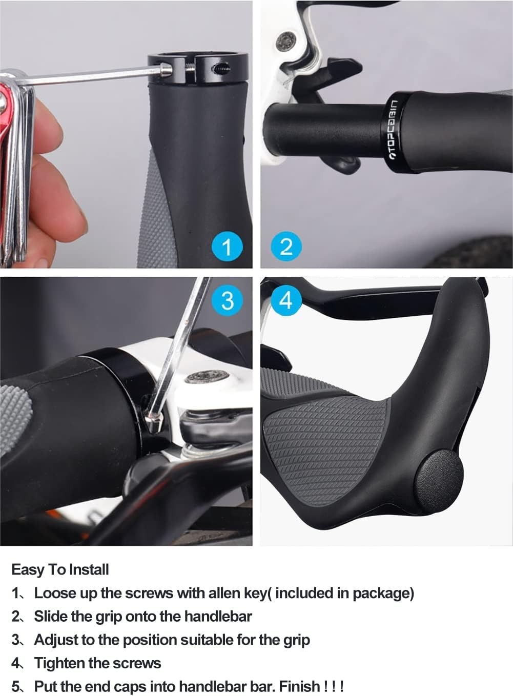Stylish & Durable Bike Handlebar Grips with Plastic End Caps – Black & Grey