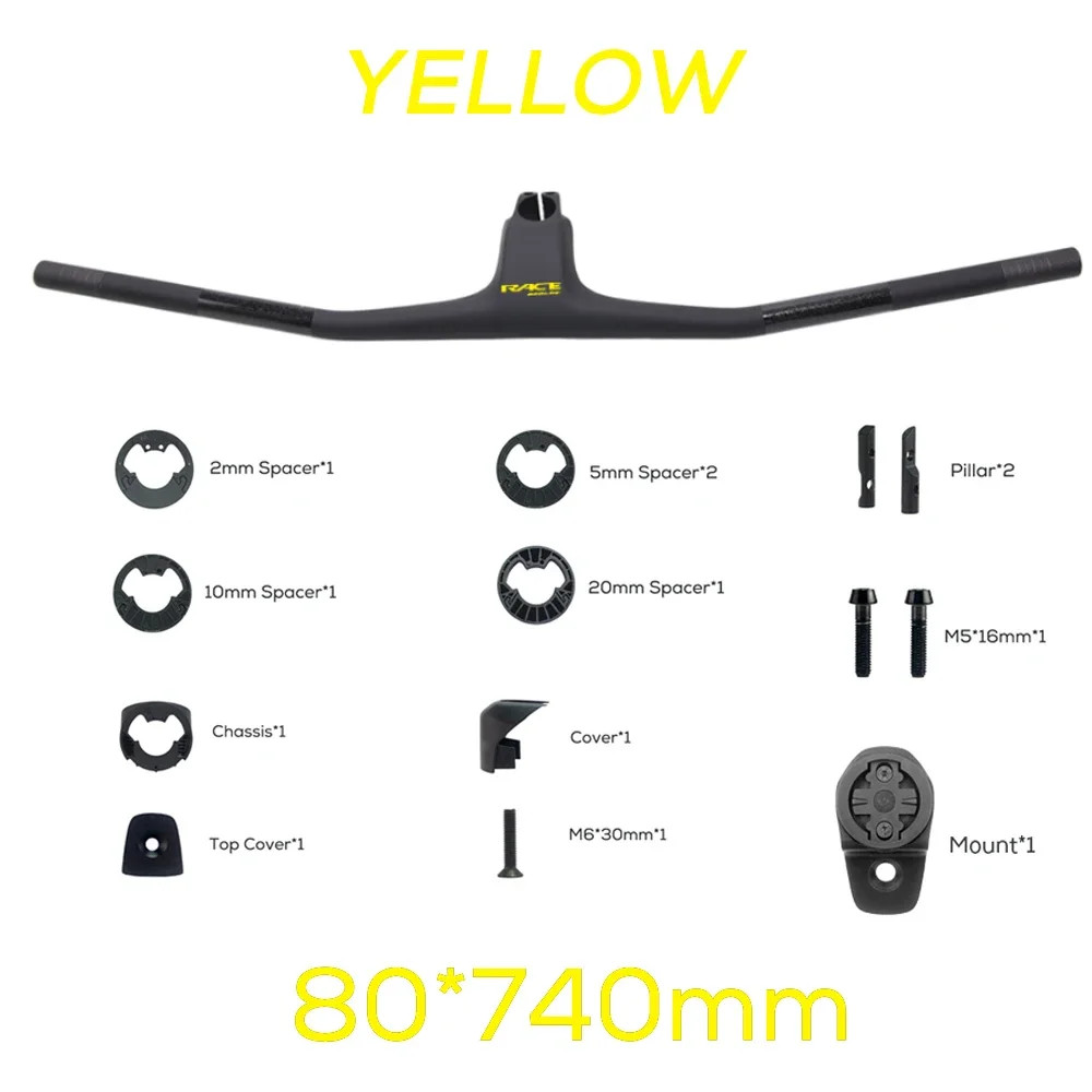 Carbon Fiber XC Mountain Bike Integrated Cockpit -20 Degree 740mm Flat T-Bar