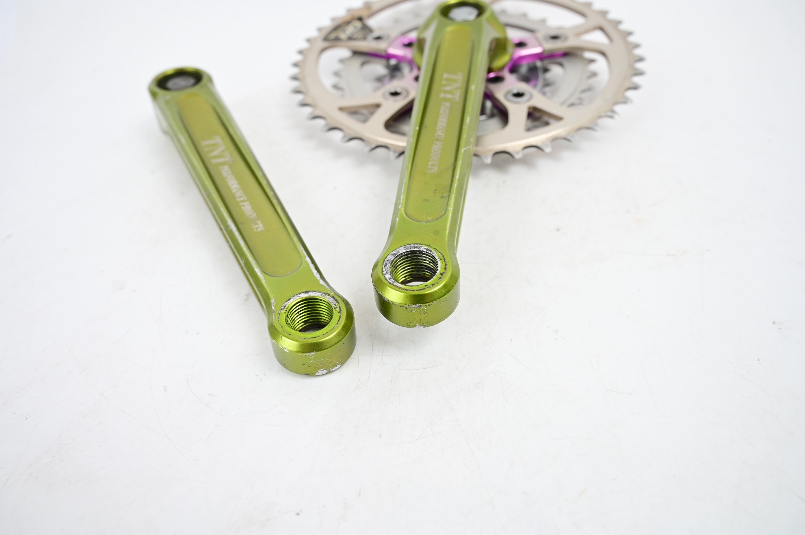TNT HDS Crank Arms: Green + Purple Ano Spider – 170mm x 94/58 BCD 42/32/22t
