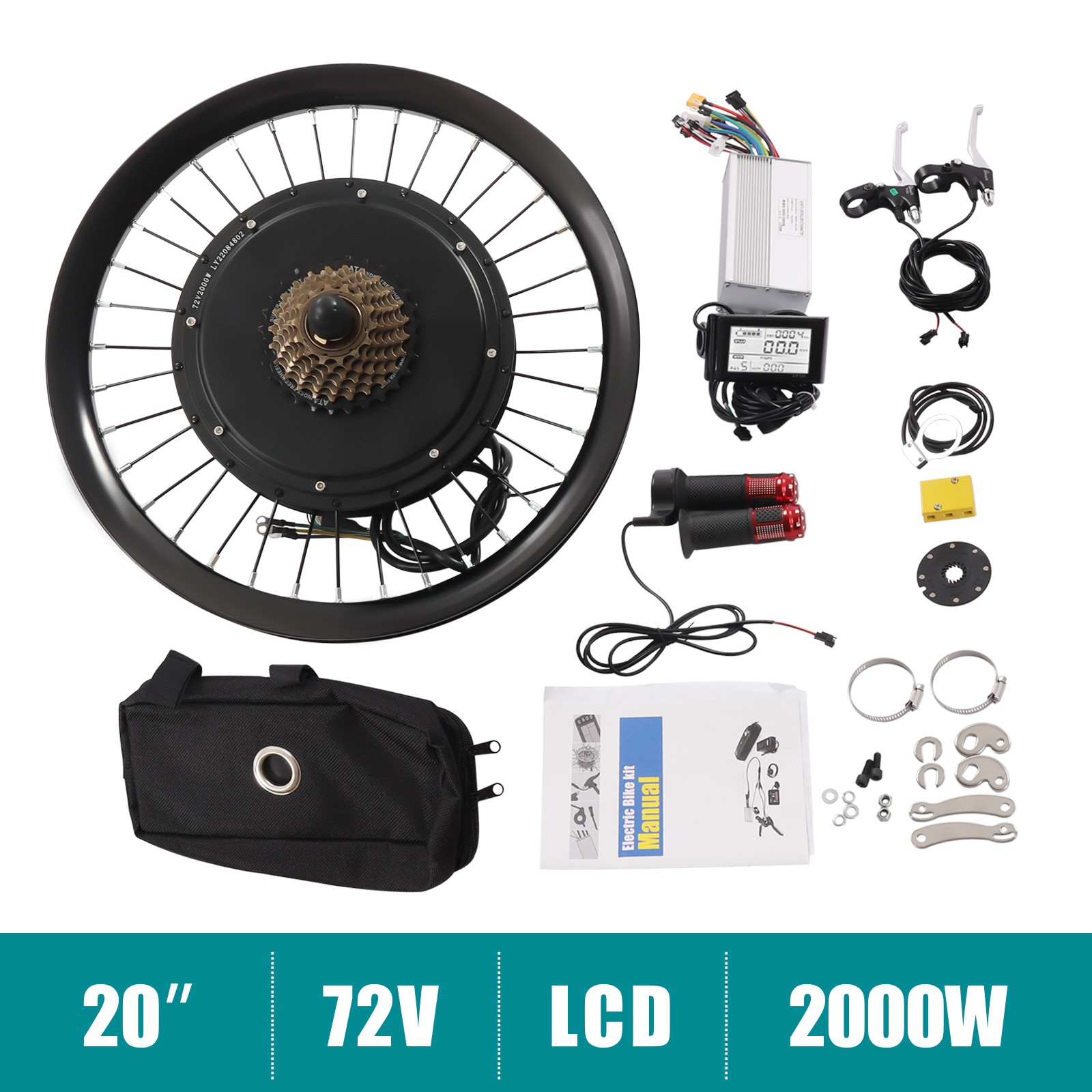 20 Inch Electric Bicycle Rear Wheel Hub Motor E-Bike Conversion Kit 72V 2000W !