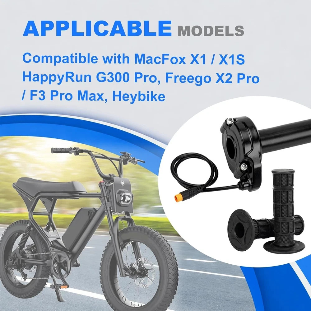 Ebike Full Twist Throttle for Macfox, 3 Pin Surron Style Throttle Grip Kit 12V-7