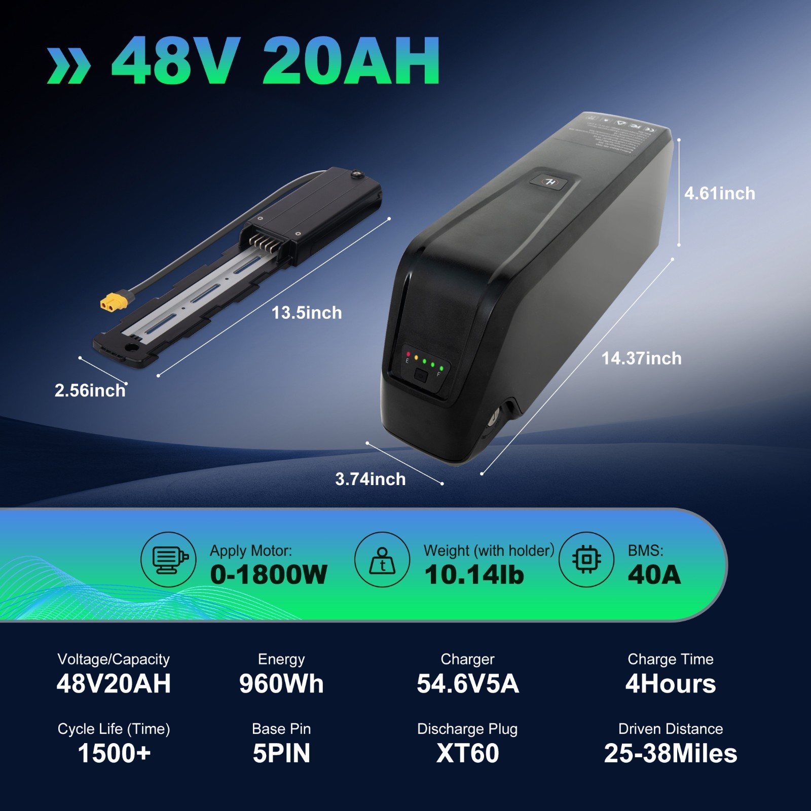 36V 48V 52V 20AH battery