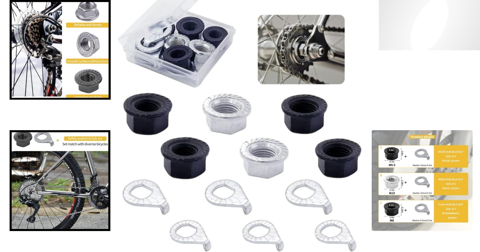 Alloy Steel Bicycle Hub Axle Nut and Washer Kit – Rust Resistant, M8 M9.5 M10