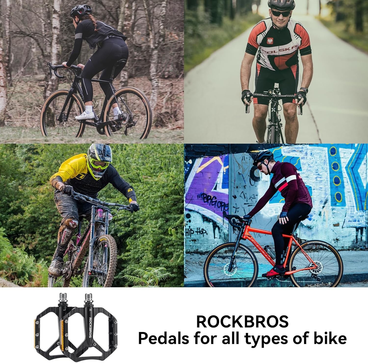 ROCKBROS Mountain Bike Pedals Aluminum 9/16″ Sealed Bearing Lightweight Platform