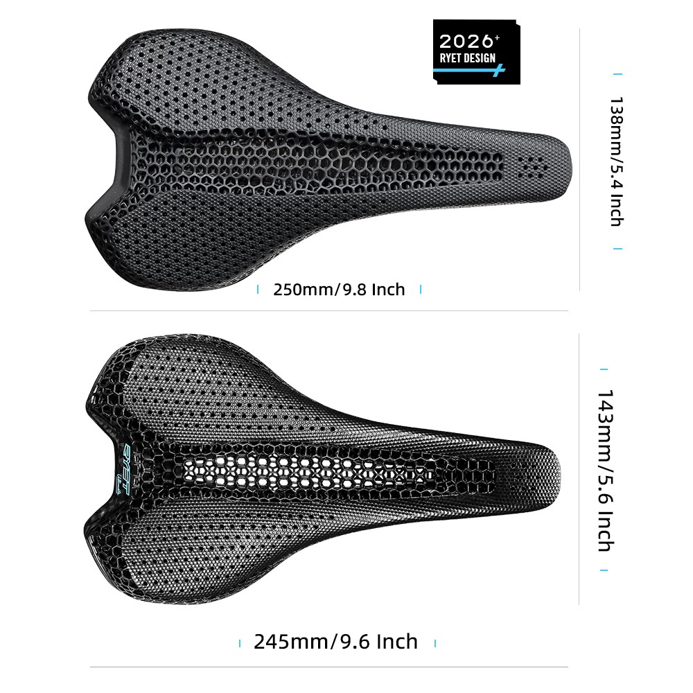 3D Printed Bike Road MTB Saddle Ultralight Full Carbon Fiber Rails Hollow Relief