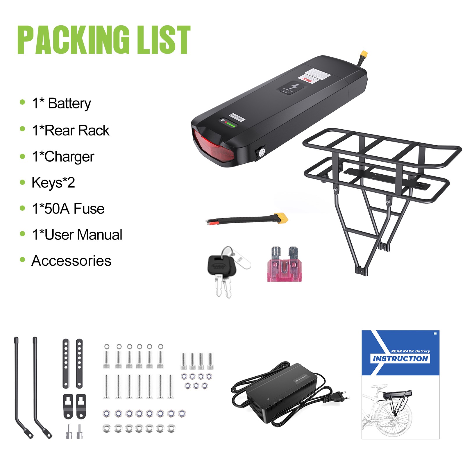 48V/52V Electric Bicycle Li-oin Battery Rechargeable for 200W-1920W Ebike USA