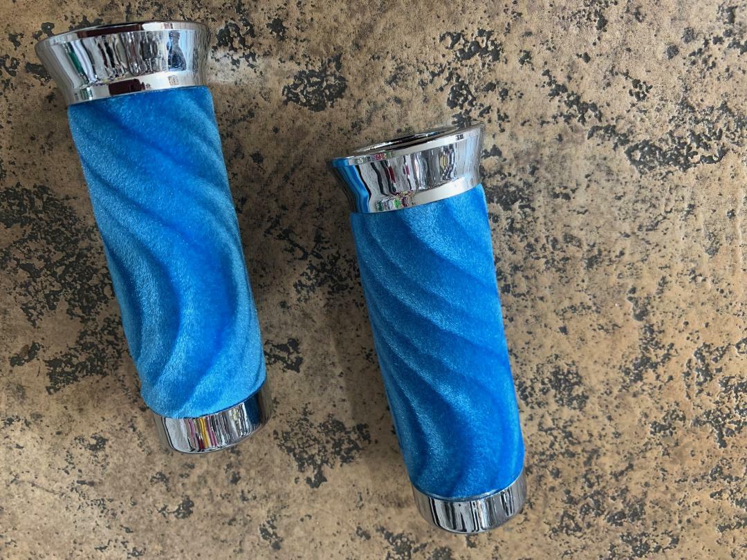 CUSTOM Bicycle Grips Light Blue Swirl VELOUR Lowrider Beach Cruiser Bikes