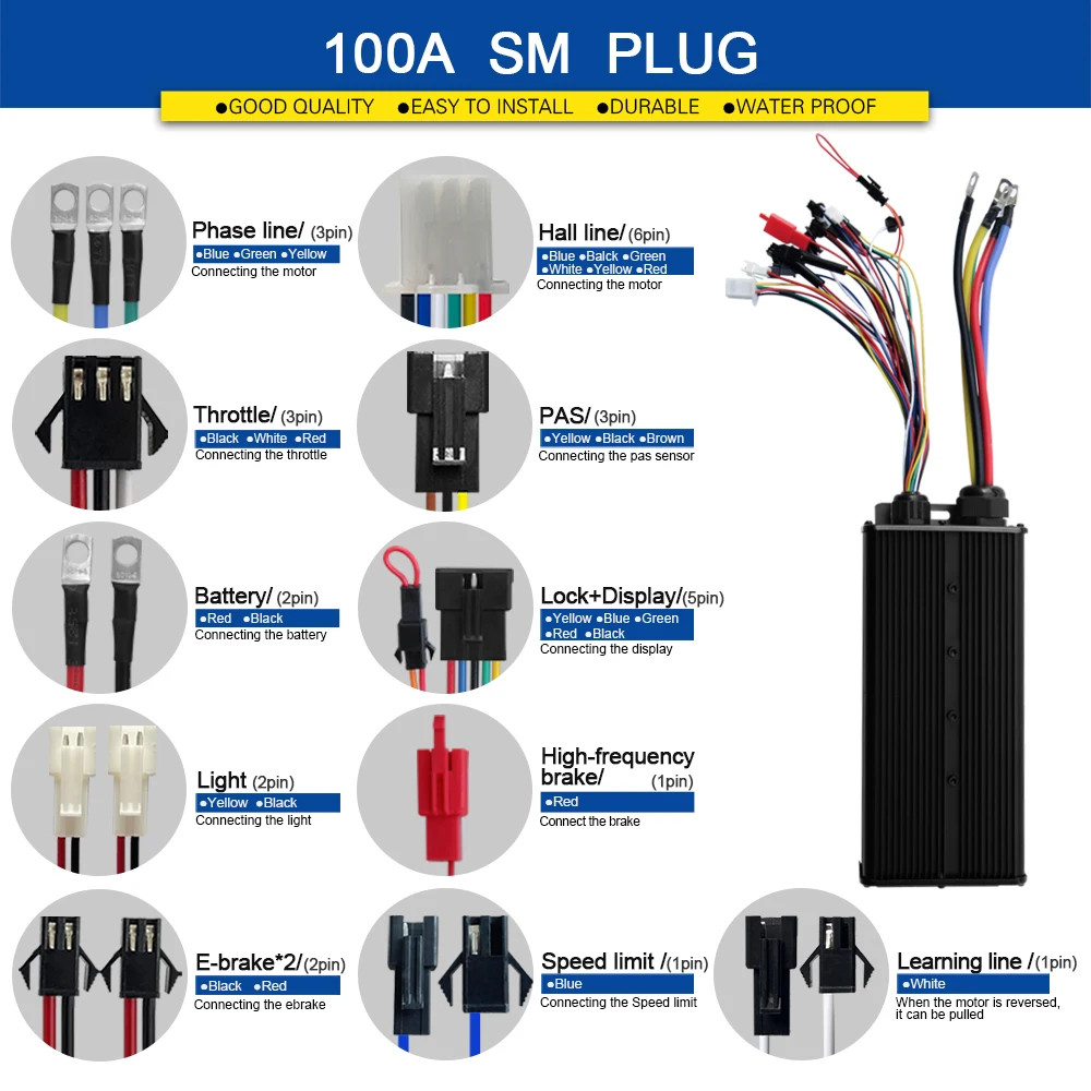 E-bike Sine Wave Controller 100A Three-Mode 48V 72V with UKC1 LCD Color Display