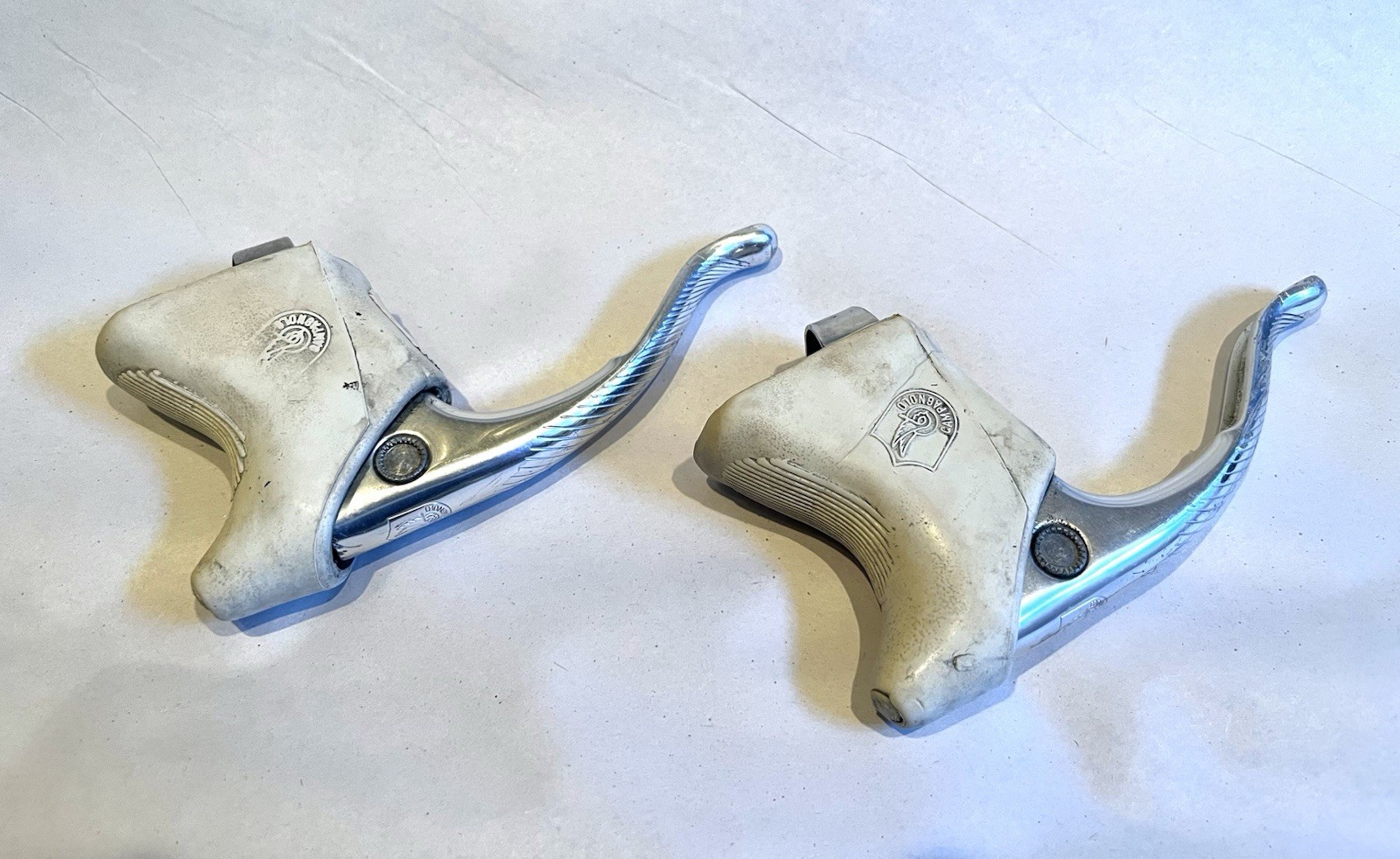 Vintage Campagnolo C-Record Road Drop Bar Brake Levers 23.8mm White Hoods