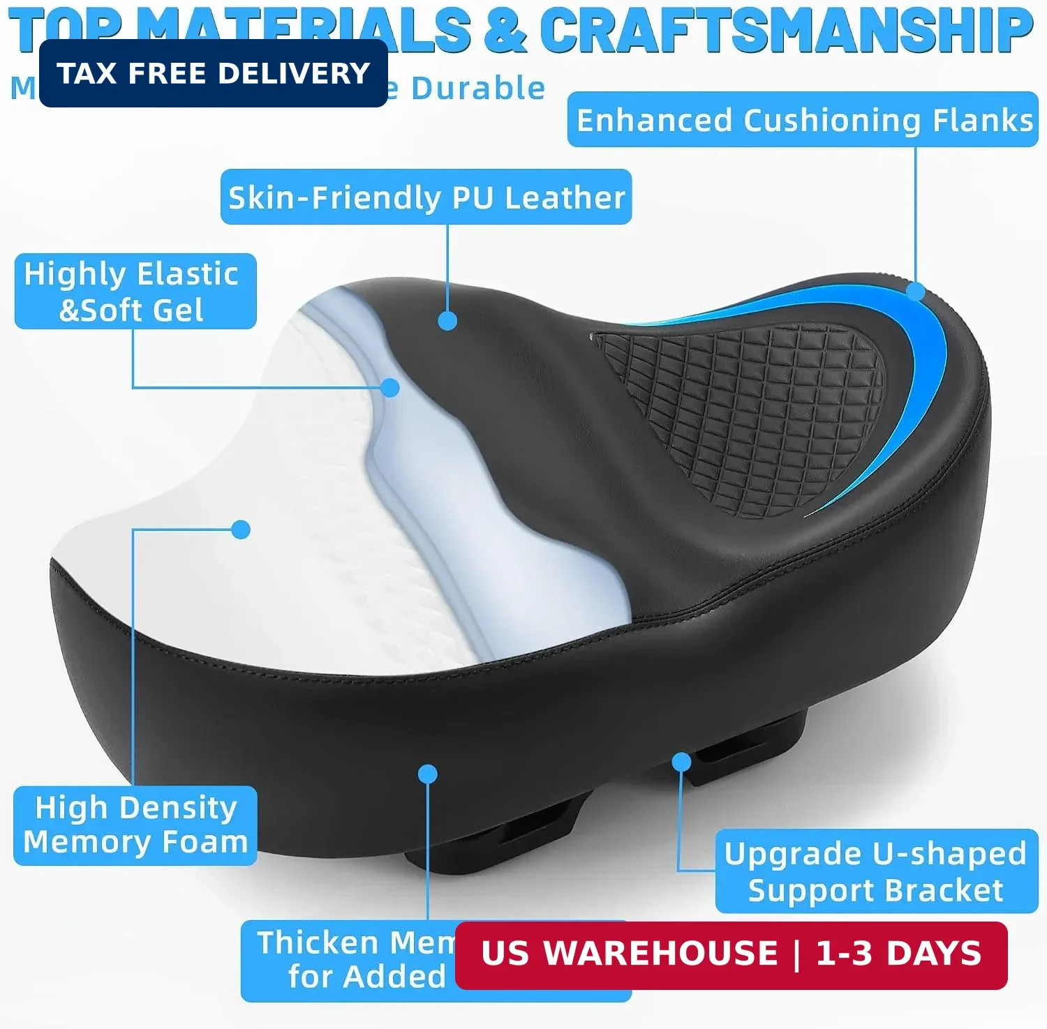 CDYWD New Noseless Bike Seat for Men Women Comfort, Extra Wide Soft Padded Bicyc